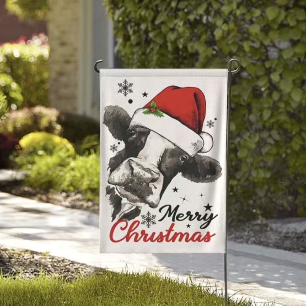 ❇️🐄Christmas Flag Funny Cow Garden Flag 12"x18" Inch Outside Yard Double Sided